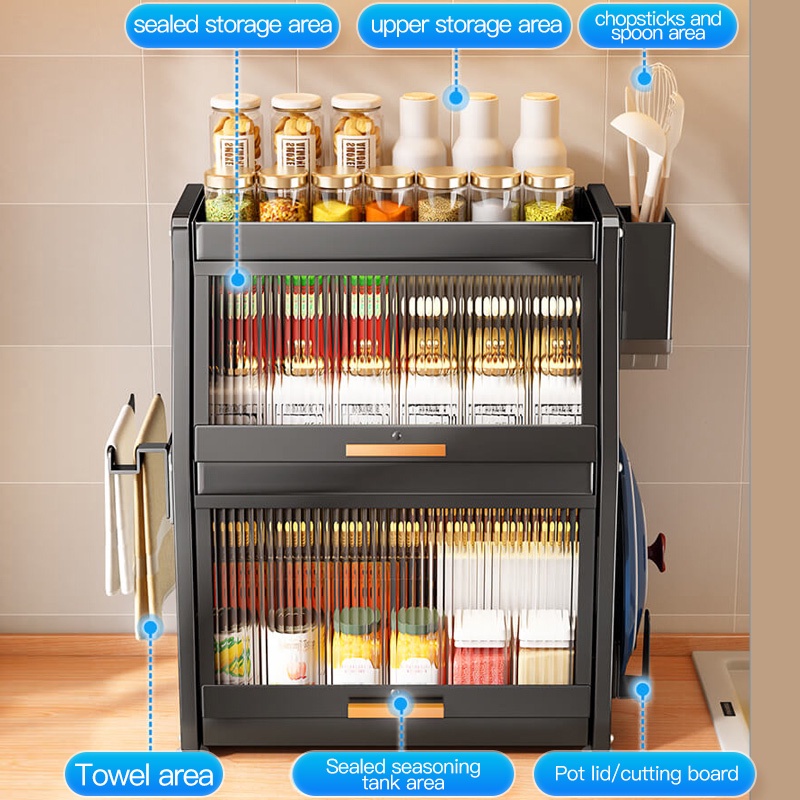 Double Tier Multi-Functional Storage Rack Sealed Seasoning Rack Dust ...