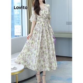 Lovito Casual Ditsy Floral Ruffle Wrap Belted Dress for Women LNE20042 ...