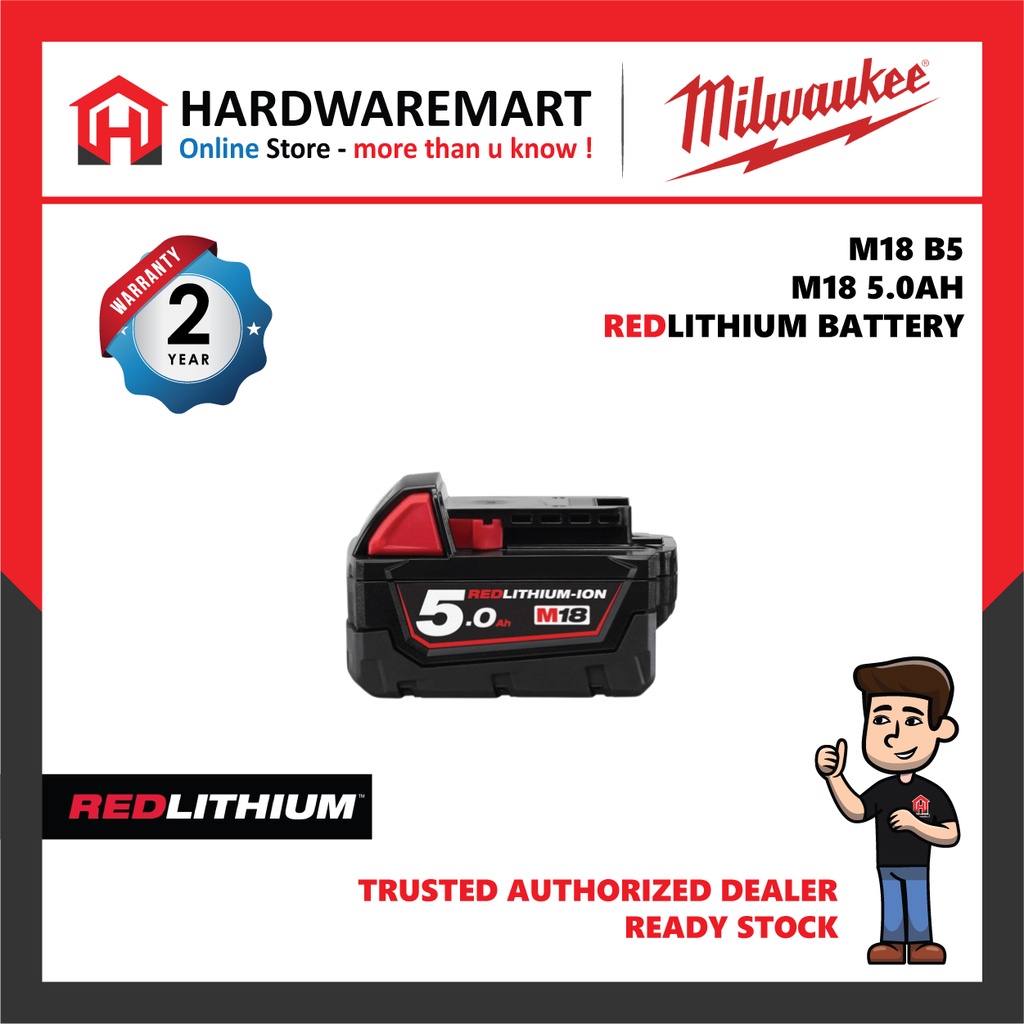 Milwaukee M18 50ah Battery Red Lithium Ion M18b5 Shopee Malaysia 8426