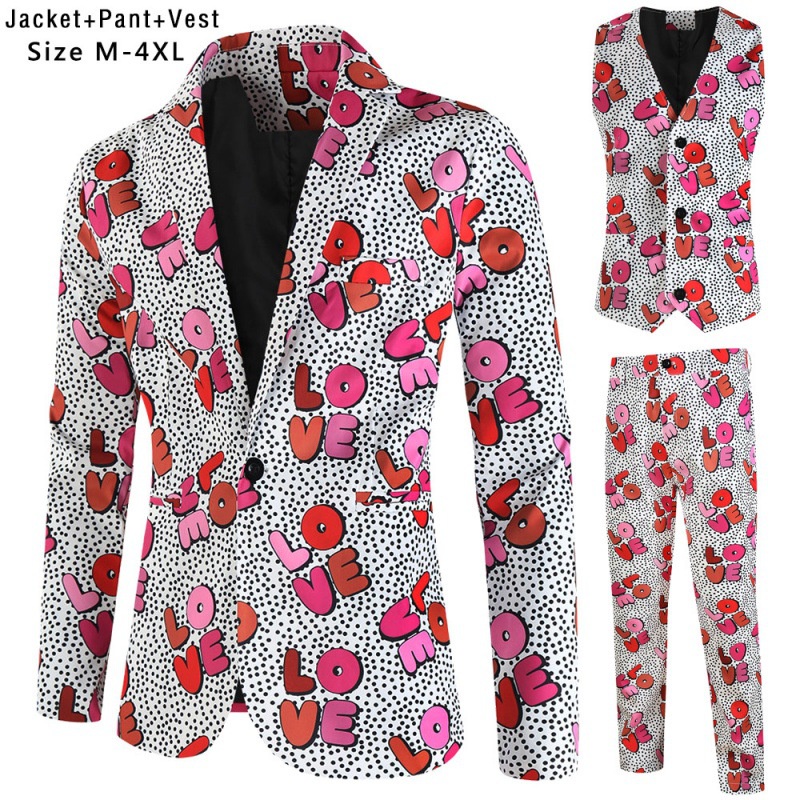 New Valentine's Day 3D printed suit, vest, and pants set, 3piece
