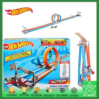 Hot Wheels Race Track Double Loop Dash Racing Cars Includes 2x Hot Wheels  Basic Car Playset Fold Mainan Kereta Original