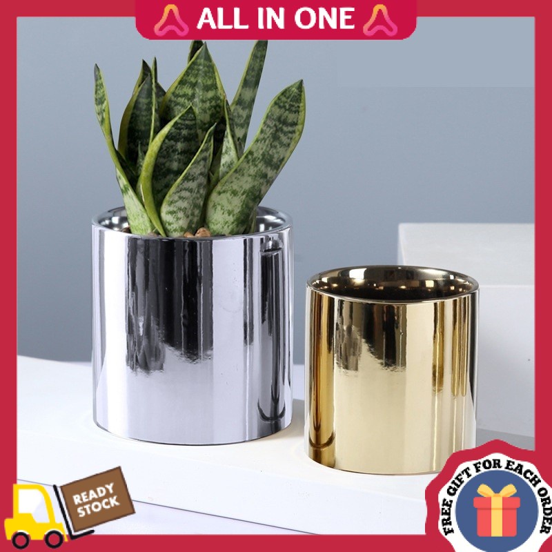 Golden Flower Pot Premium Plant Stainless Steel Basket Garbage