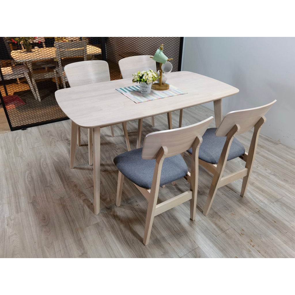 JUTA Natural White Solid Wood Dining Table 4 Seater Dining Table Set 4