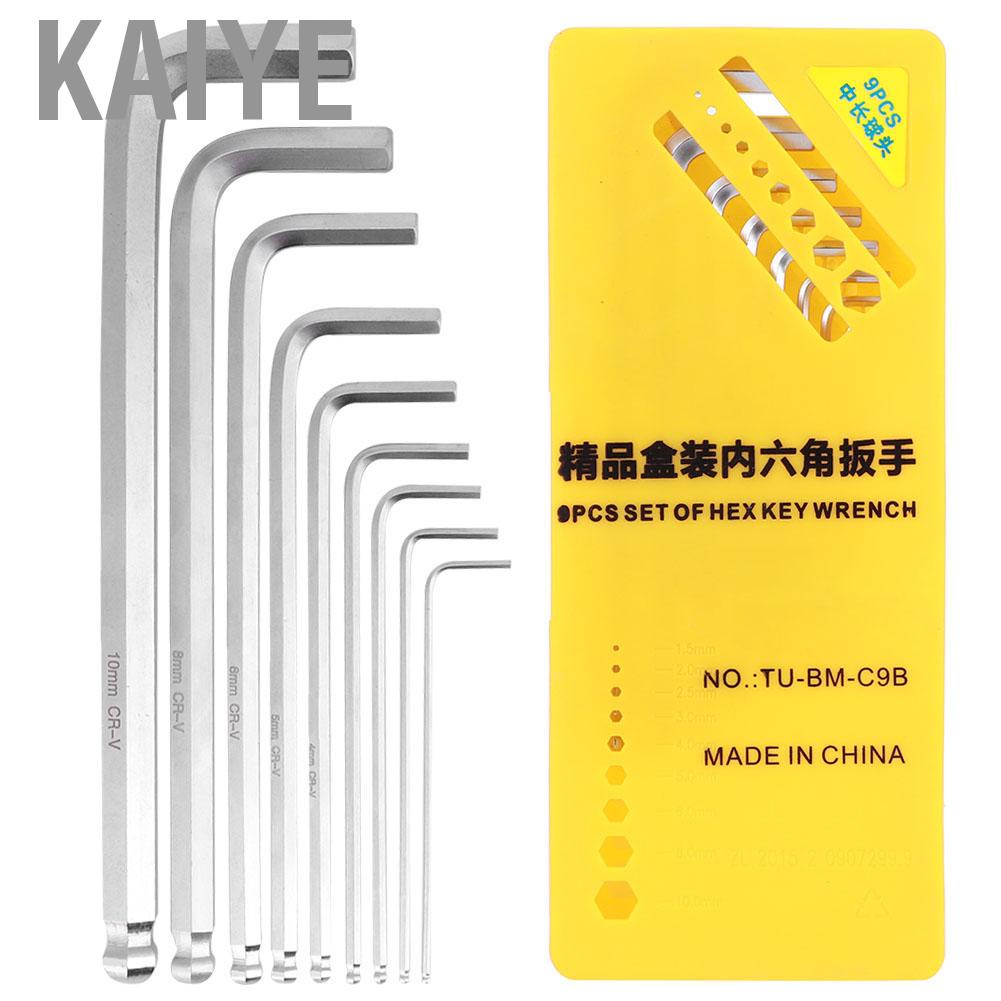 Kaiye 9PCS Long Arm Ball End Hex Wrenches Set Finely Polished Surface