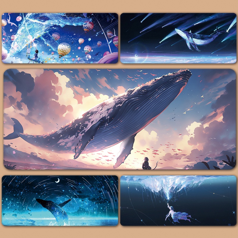 Whale Night Sky Fantasy Dreamland Black XXL Large Mousepad Keyboard Pad ...