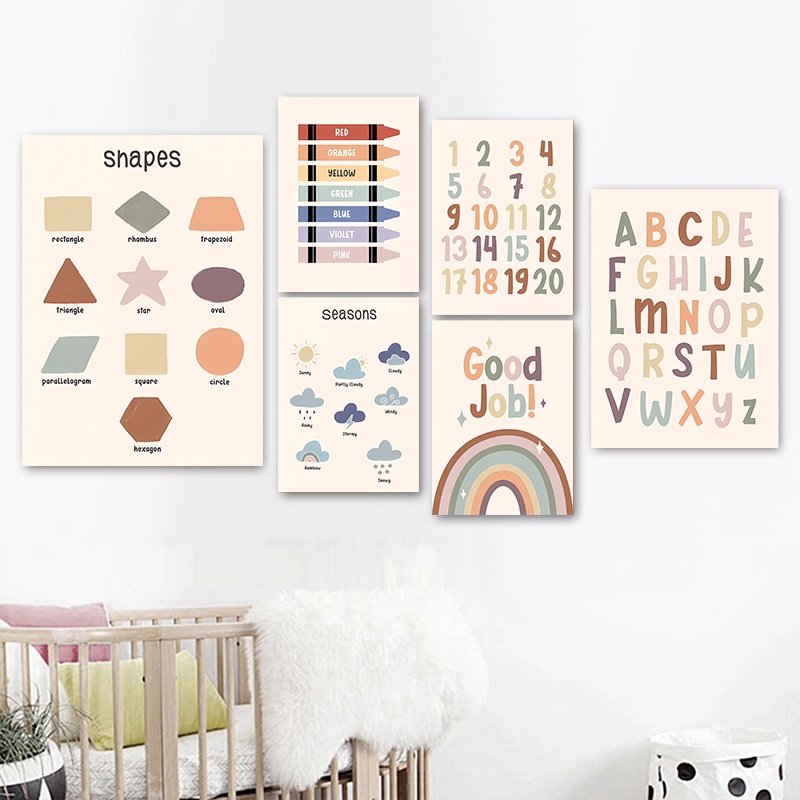 Beige Education Poster Shapes Alphabet Numbers Season Colors Rainbow ...