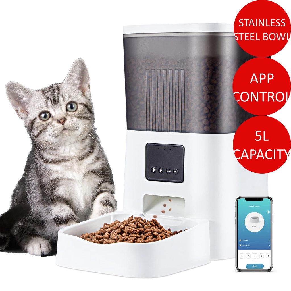 Automatic Smart Pet Feeder 5L Pets Cat Dog Smart APP Control Auto Bekas