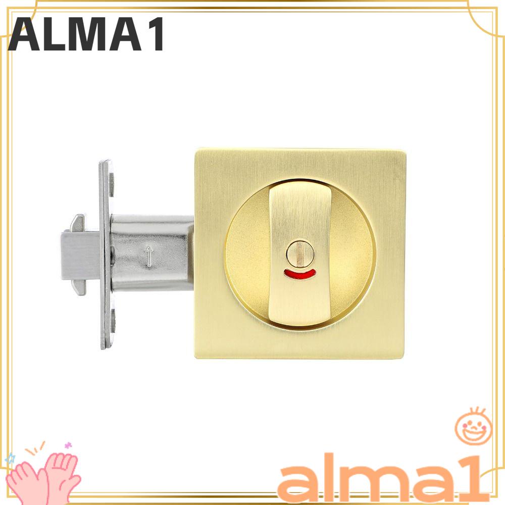 ALA Pocket Door Lock, Square Zinc Alloy Pocket Hardware with Indicator, Contemporary Brushed