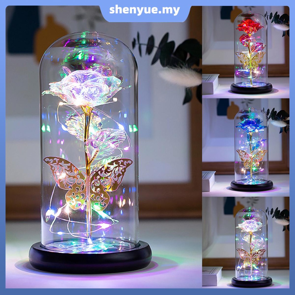 Rose Light Artificial Galaxy Rose Lamp with Butterfly and Colorful LED ...