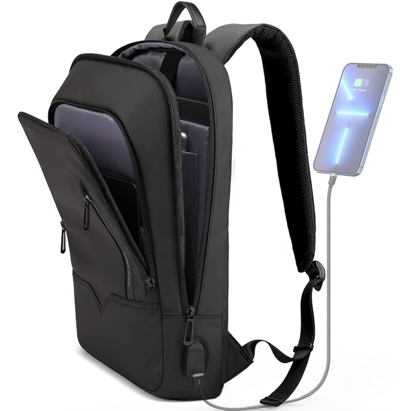 Backpack for Men Business Slim Backpack with USB Charger Computer