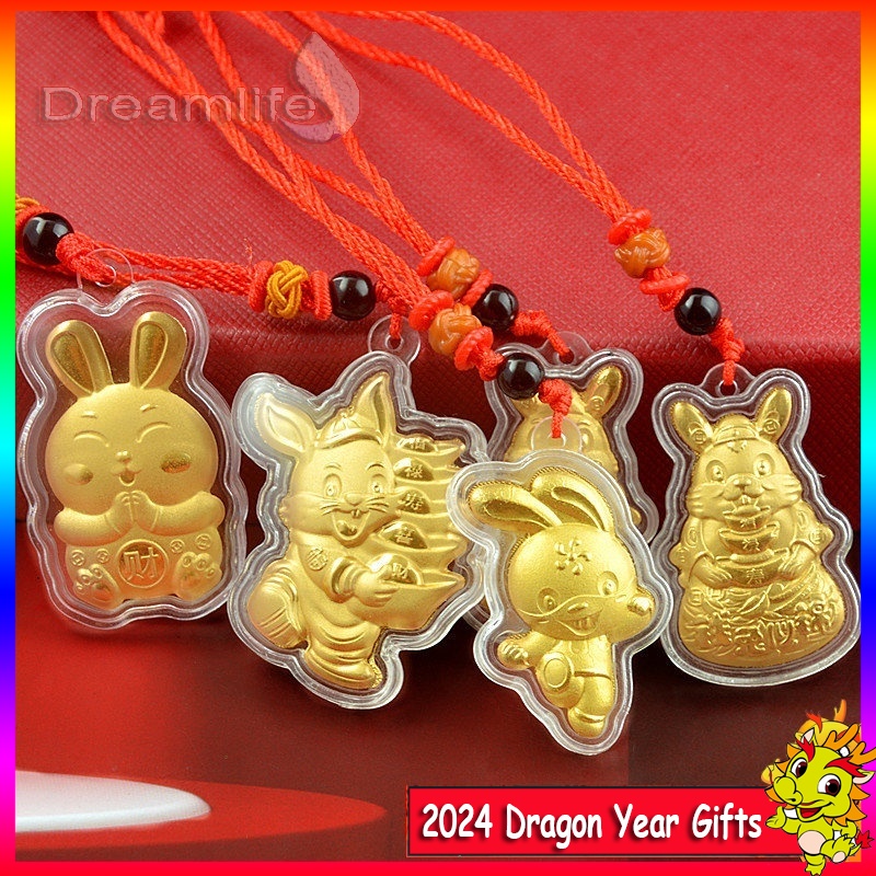 2024 Lucky Year of Rabbit & God of Wealth Pendant Cartoon Rabbit Gold ...