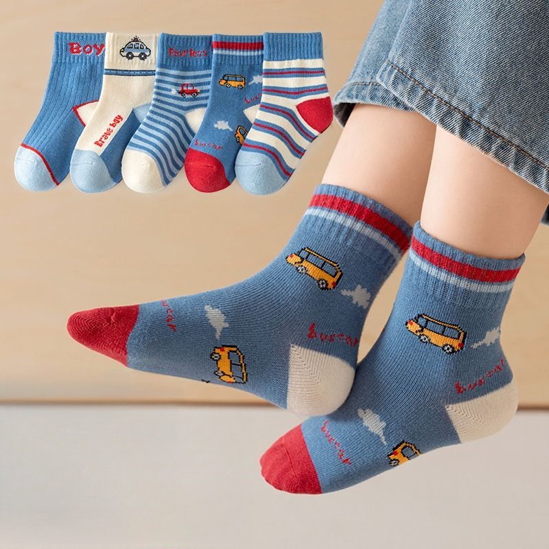 Spring Autumn Socks for Girls Children Cartoon Pure Cotton Mid-Tube ...