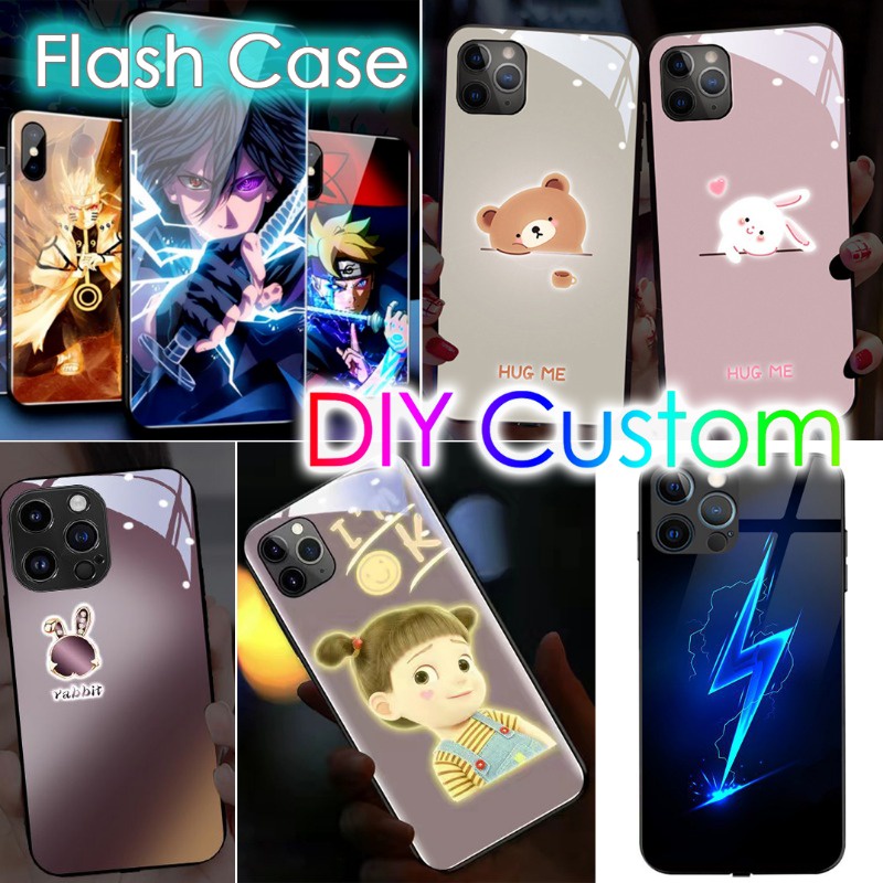 Custom Photo Glass Case LED Flash Lighting Case Cover for iPhone