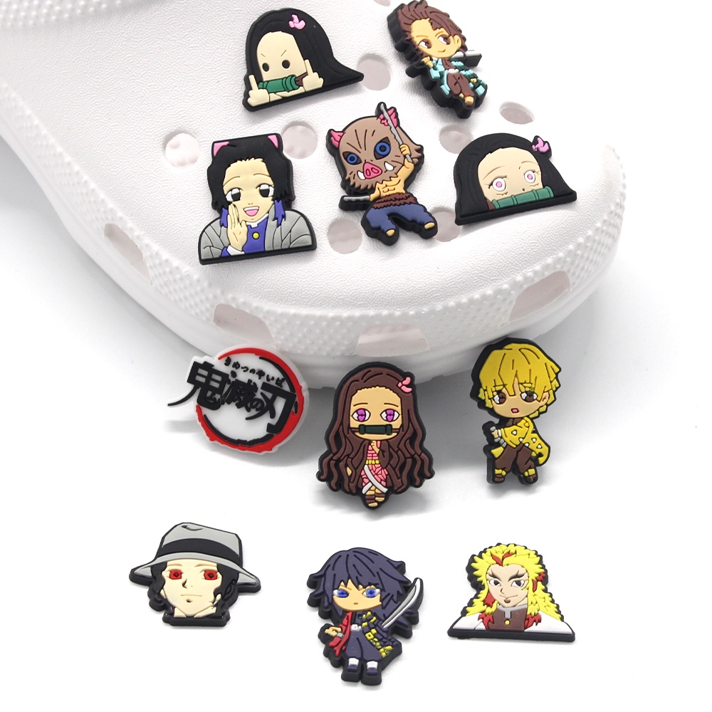 Cartoon Demon Slayer Jibbitz Anime Shoe Charms Zenitsu Kamado Jibitz Crocs Pin Tanjiro Nezuko