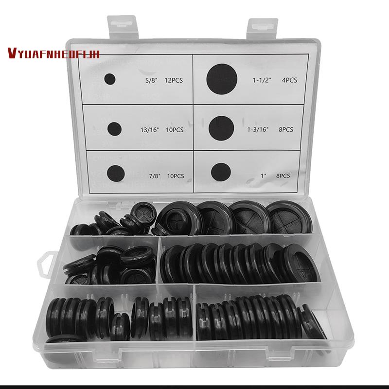 52Pcs 6 Sizes Rubber Grommets Double Sided Circular Rubber Stopper for