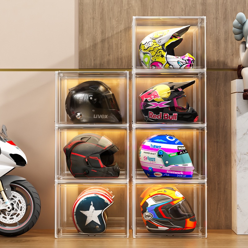 Helmet Shelf Display Full Transparent helmet storage box