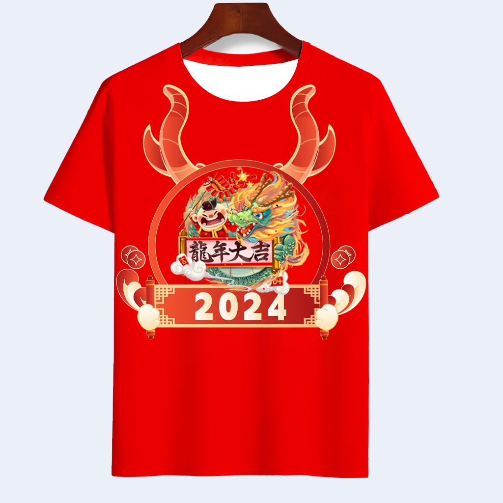 2024 new festive short sleeve, 3D printed New Year Tshirt 2024 Dragon