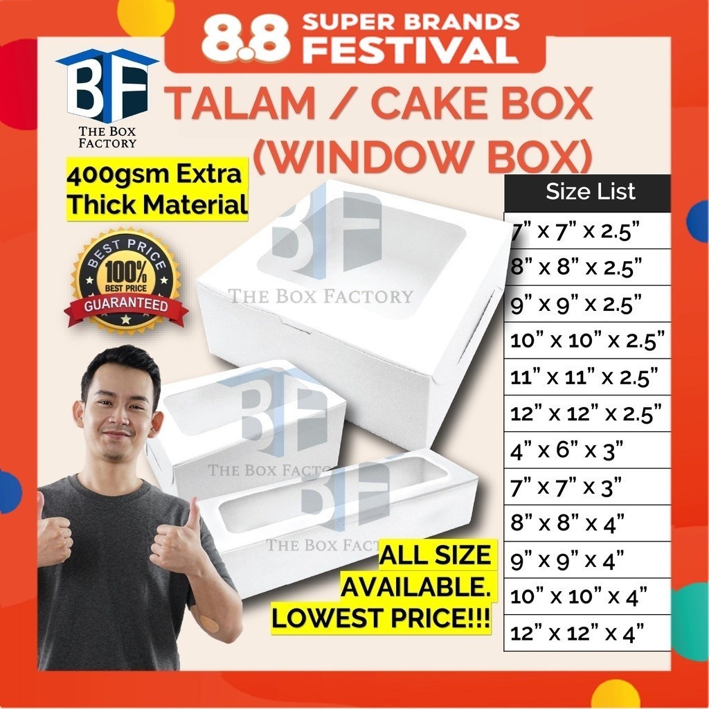 Window Cake Box Extra Thick Folding Box with Window / Kotak Kuih Talam ...