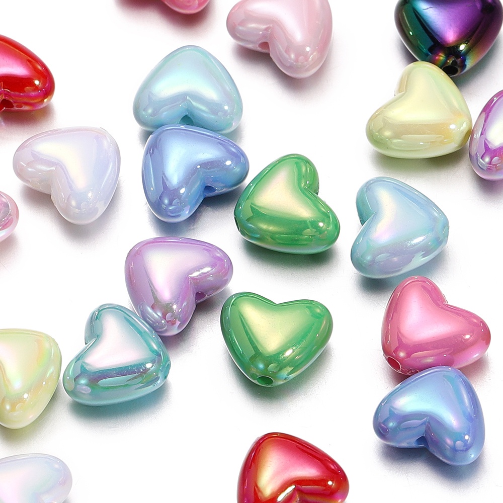 St.kunkka 50pcs UV Colorful Heart Acrylic Beads 9 * 10.5mm Peach Heart ...