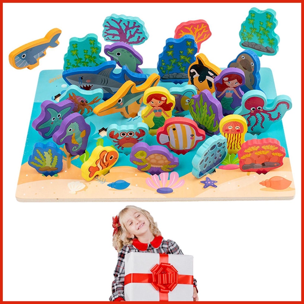 Ocean Puzzle Kids Sea Animals Peg Puzzles Wooden Toys Learning ...