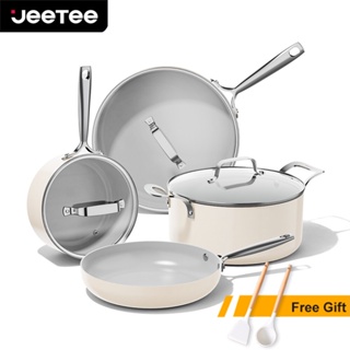 JEETEE Stock hot-selling nonstick 5pcs stone marble pots and pans aluminum  nonstick cookware sets with detachable pan handle