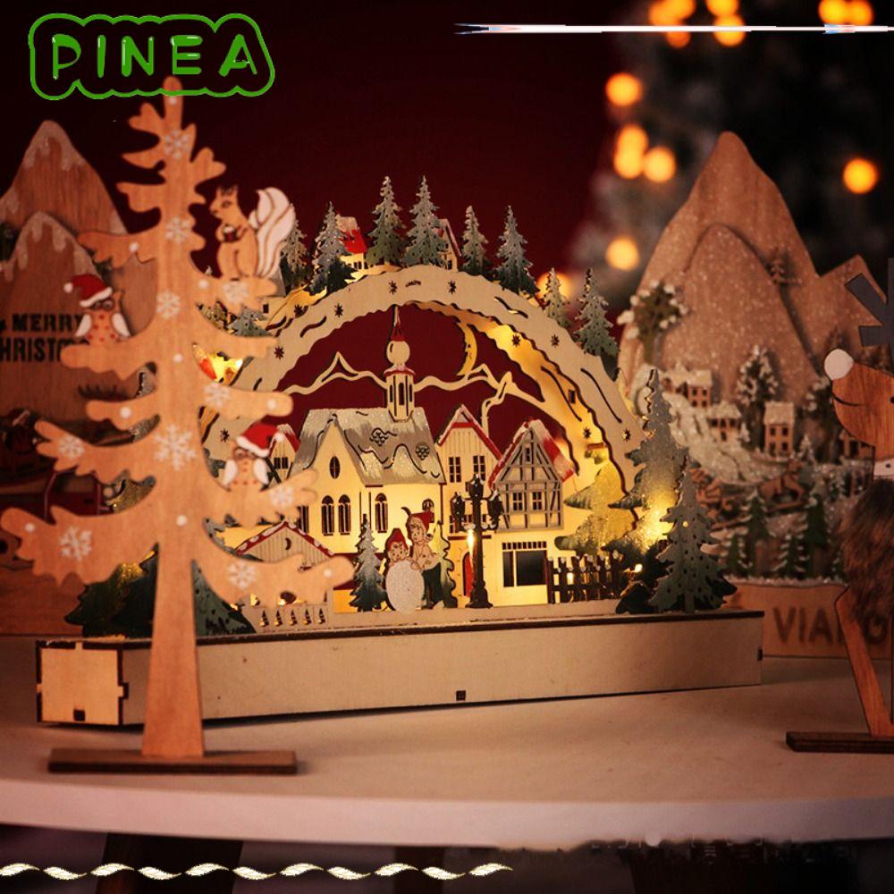 PINAPLE Christmas Night Lights, LED Wooden Christmas Luminous House