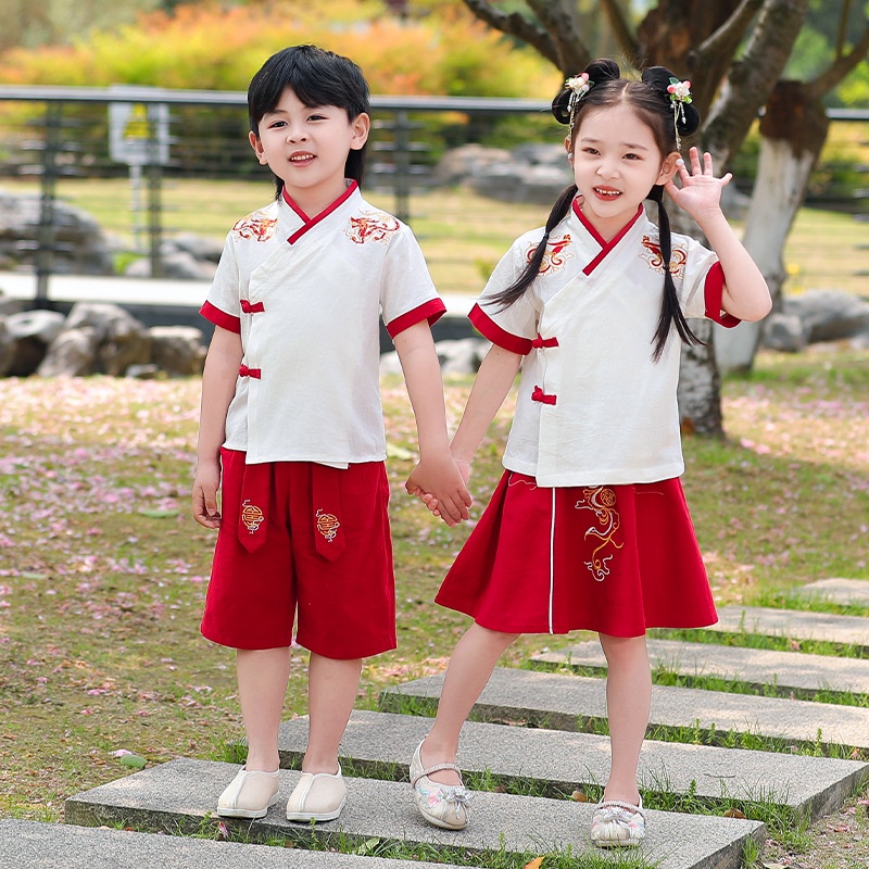 2pcs Boys Girls Kids Cheongsam Hanfu Sets Chinese New Year Clothes Children s Hanfu Sets Short Sleeve Boy Girls Tang Suits Vintage Cheongsam Performance Costume Shopee Malaysia