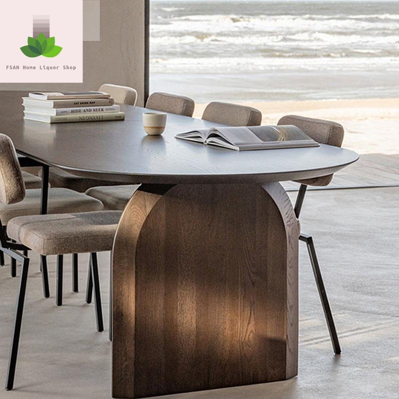 Nordic solid wood wabi-sabi dining table simple long table oval ...
