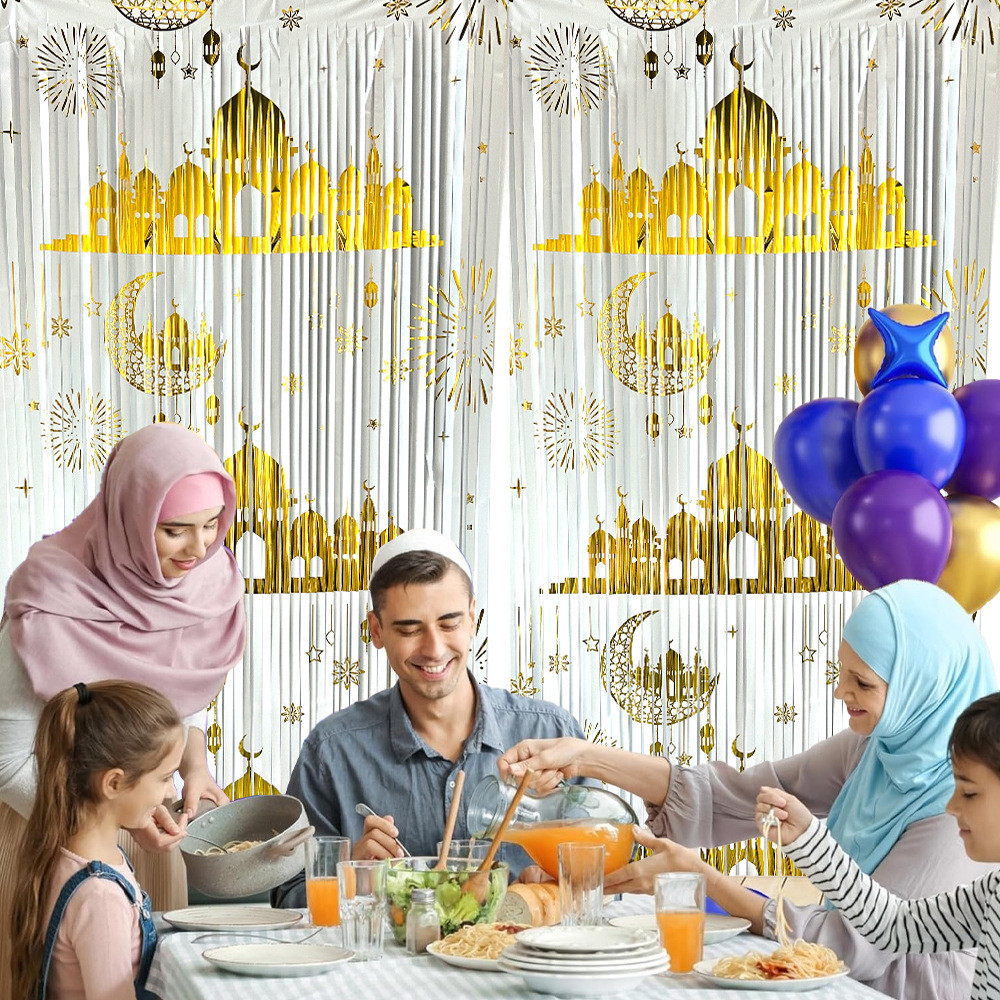 2025 Hari Raya Plastic Rainline Curtain Retro Mubarak Party Background ...
