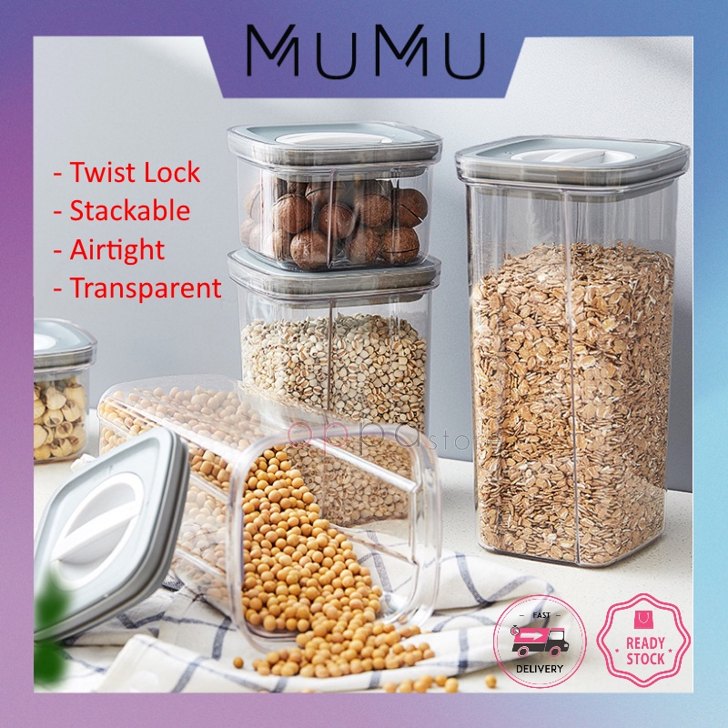 MUMU Stackable Airtight Twist Lock Transparent Container Dry Food ...