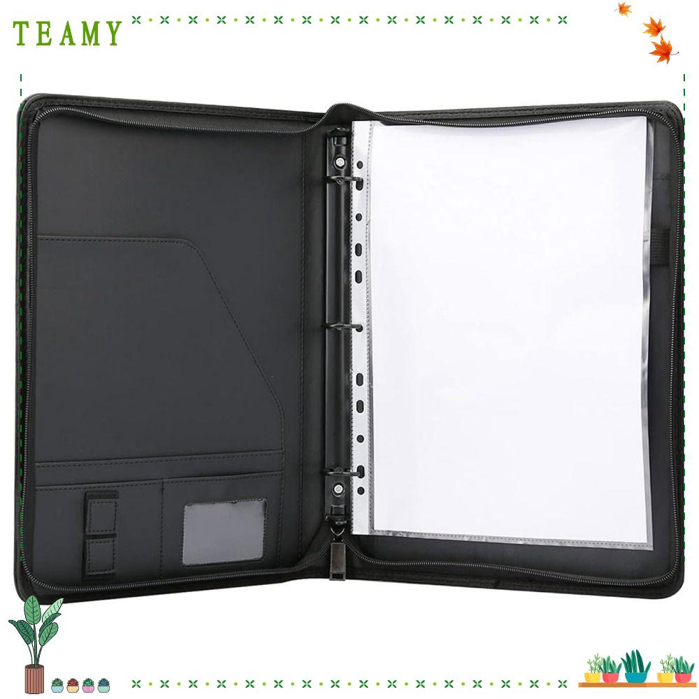 TEAMY A4 Document Binder Organizer, Leather with Zipper File Folder