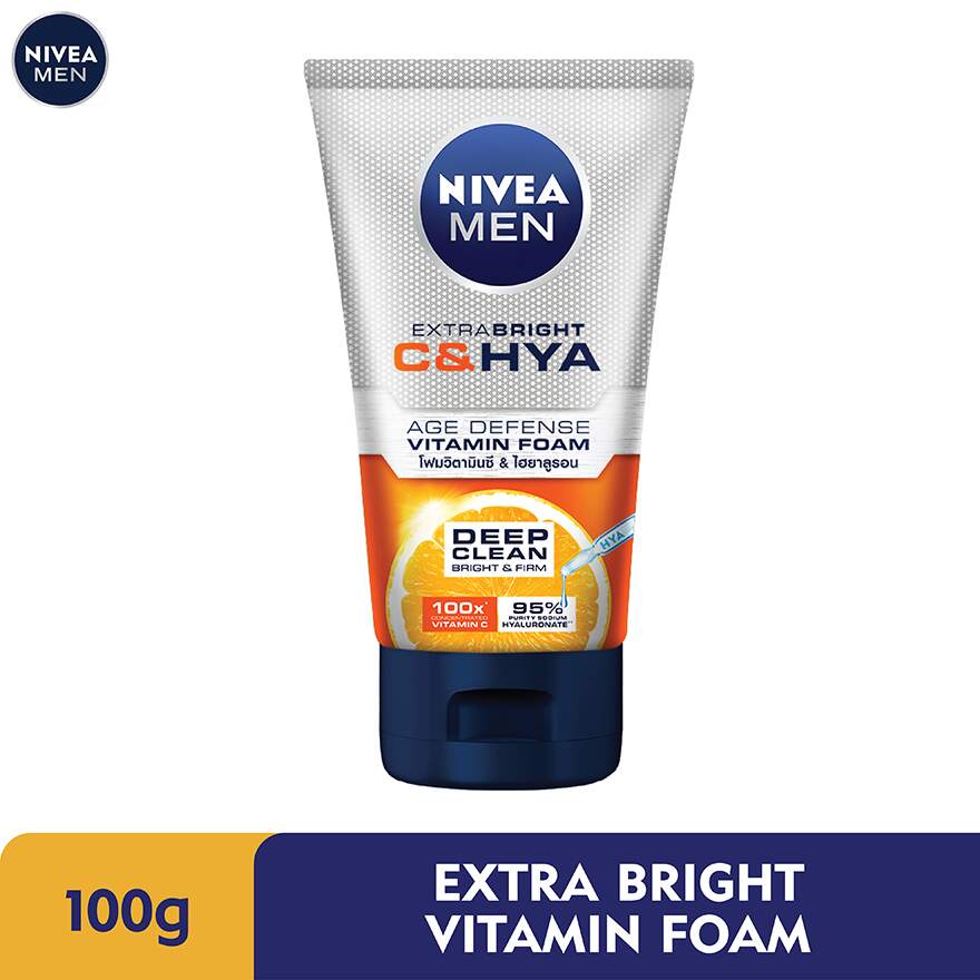 NIVEA FOR MEN Extra Bright C&HYA Age Defense Vitamin Foam (100g ...