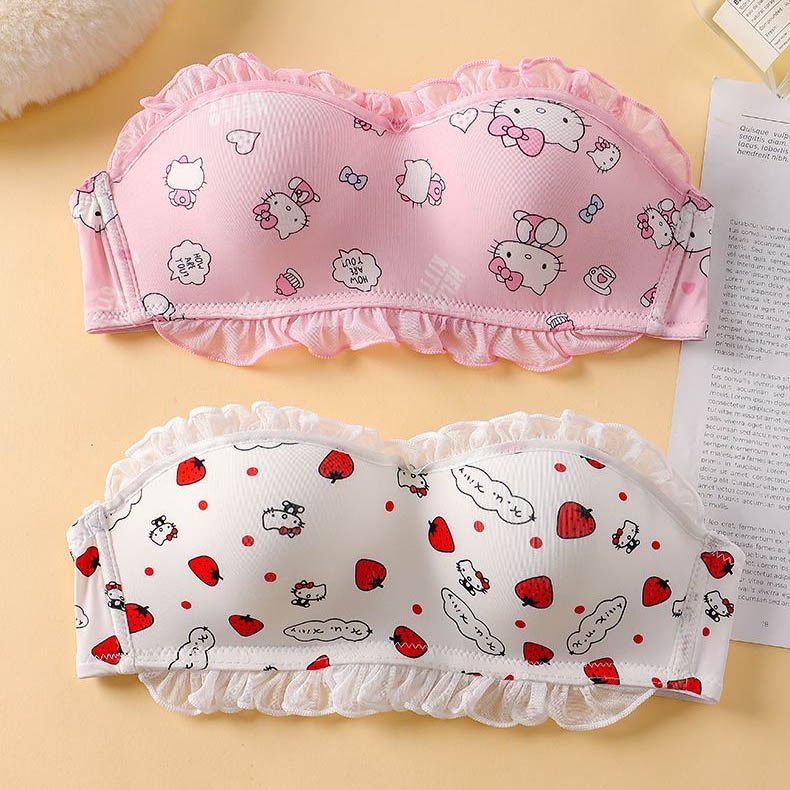 New Sweet Cute Girl Bra Comfortable Anti-slip Strapless Underwear Hello  Kitty