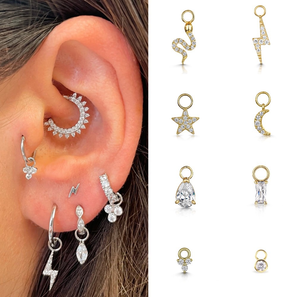 1PC Little Star Moon Snake Crystal Charms Helix Daith Drop Earrings for Women Hanging Matching Piercing Lobe Tragus INS Jewelry Shopee Malaysia