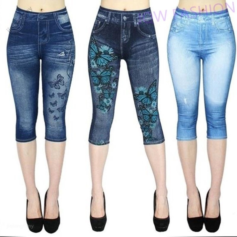 Women's And Girl's Cotton Blend Butter Fly Printed Jeggings