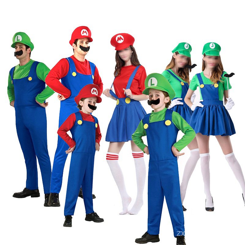 Mario Suit Super Mario Costume Anime Cosplay Halloween Parent-Child ...