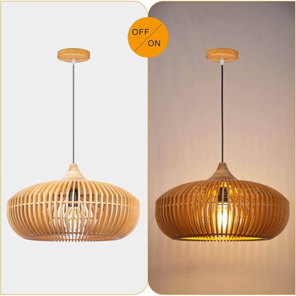 Luxury Wood Pendant Light Candelier Lampu Kayu Gantung Lampu Rottan ...
