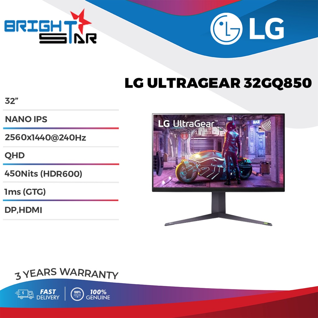 LG Ultragear 32GQ850 Gaming Monitor - 32"/Nano IPS/2560x1440/240Hz/QHD ...