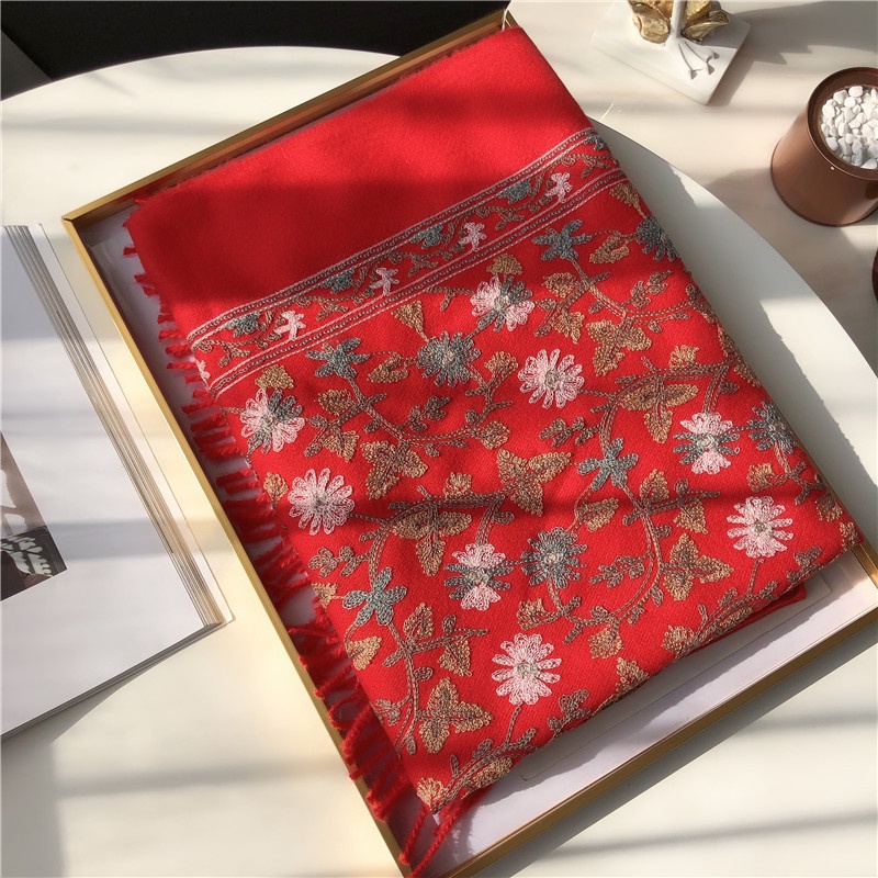 Tibetan Ethnic Totem Flower Big Shawl Retro Warm Scarf