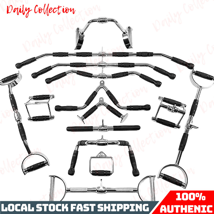 Gym Cable Attachment D V Revolving Handle Tricep Rope Lats W Bar Short ...