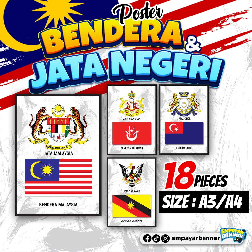 BENDERA / FLAG & JATA NEGERI MALAYSIA SAIZ A3 Dan A4 HIASAN MERDEKA ...