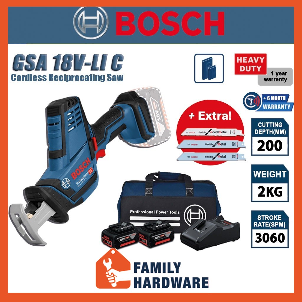 BOSCH GSA 18V-LI C Professional Cordless Reciprocating Saw GBA 2.0Ah ...