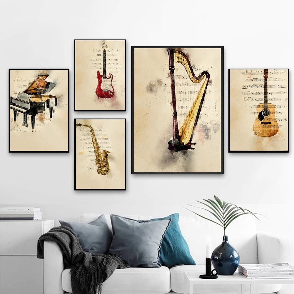 Vintage Style Canvas Poster Musical Instrument Piano Print Canvas ...