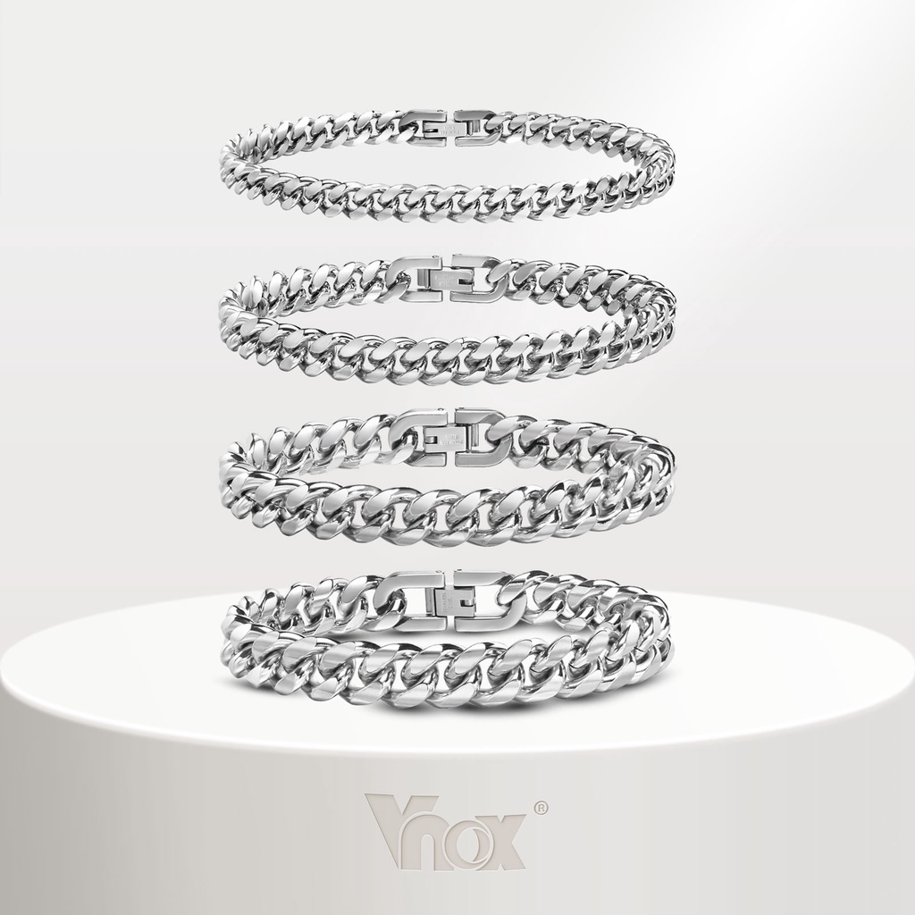 VNox Fashion 6/8/10/12mm Men's Cuban Chain Bracelet, Solid Stainless ...