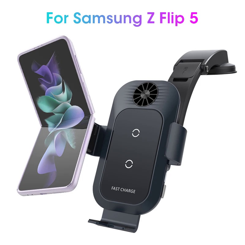 For Galaxy Z Flip Phone Holder For Car Wireless Charger For Samsung Z  Flip Dual Coil Foldable Phone Mount Fast Charging 30W