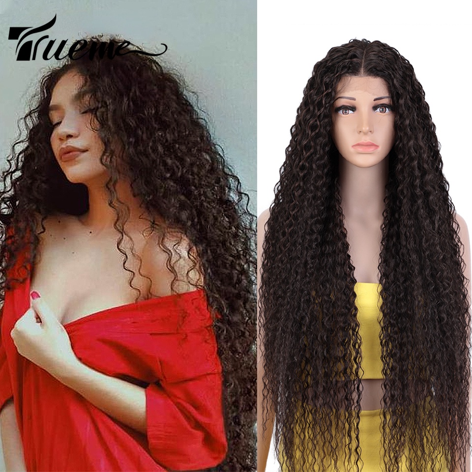 Trueme Synthetic Lace Front Wig Long Curly 38 Inch Red Wig For