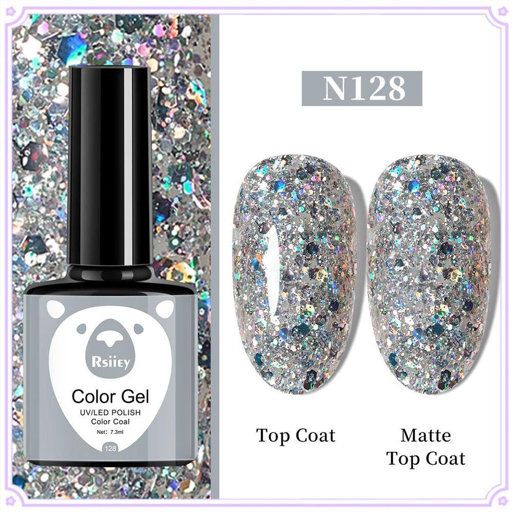 Rsiiey Nail Polish Gel Nude Color Fine Glitter Large Sequins Macaron ...