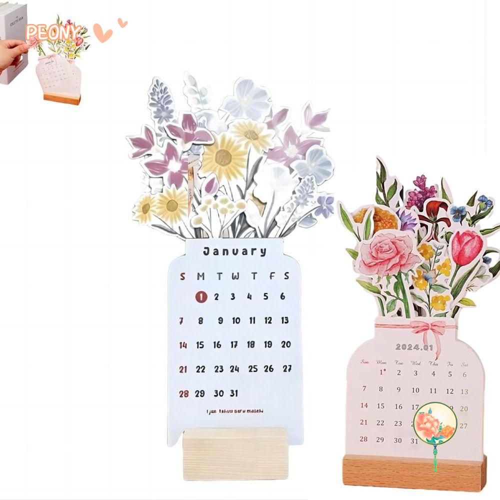 PEONYHOME Bloomy Flowers Desk Calendar, Vase Shaped Year Countdown