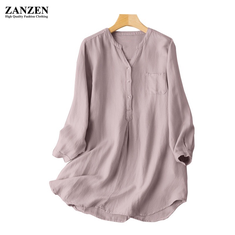 Casual Women Cotton Blouse O-Neck Long Sleeve Button Solid Loose Tee Shirt  Tops