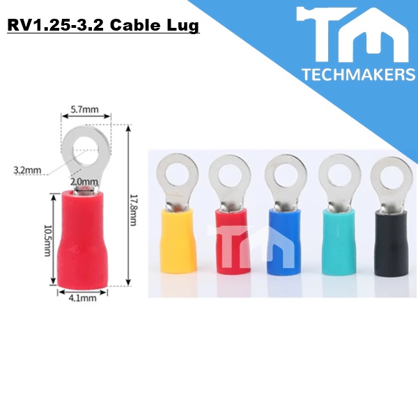 3.2 Insulated Terminal Connector (SV1.25) RV1.25-3.2 Crimp 18~22 AWG Wire Cable Lug Round / Circle Locking TechMakers